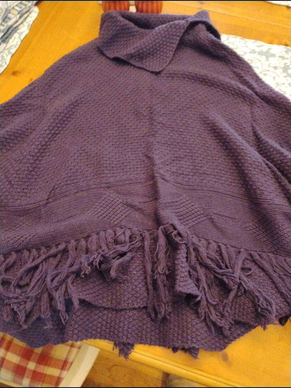Coldwater Creek Deep Purple Fringe Knit Poncho
